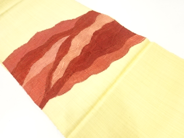 リサイクル　手織り紬抽象模様織出し名古屋帯